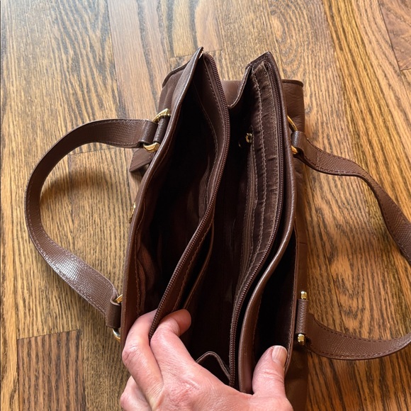 Etienne Aigner chocolate brown leather  with gold small purse - Picture 8 of 12